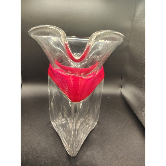 Hand Blown Art Glass Pitcher Clear and Red Signed William Salas 9.5" Tall - 1991 - Picture 3 of 8